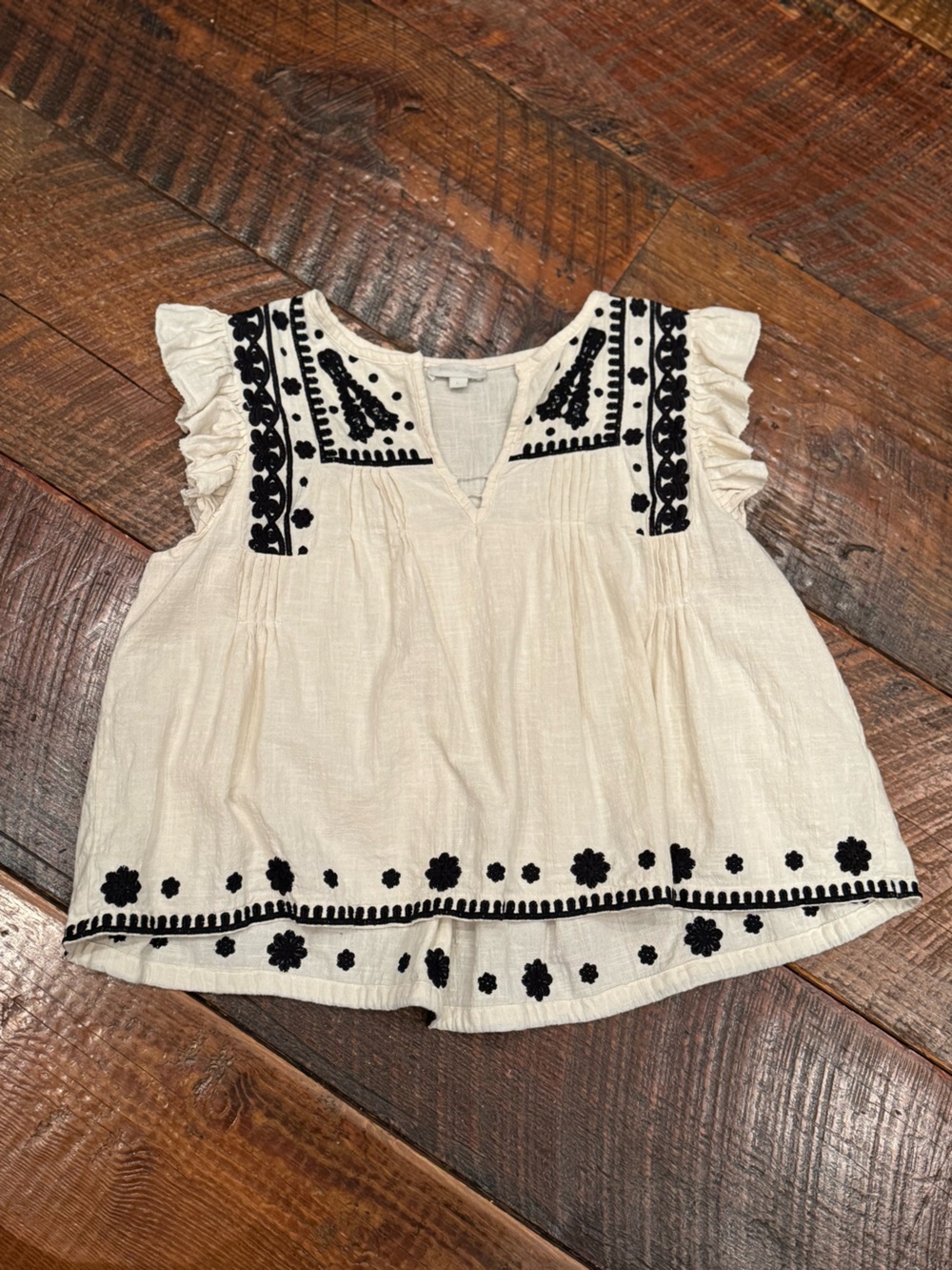 Embroidered Ruffle Sleeve Boho Blouse Sz L